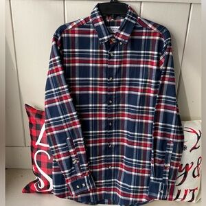 Mizzen+Main Redmond red, blue, and white plaid flannel shirt medium slim fit
